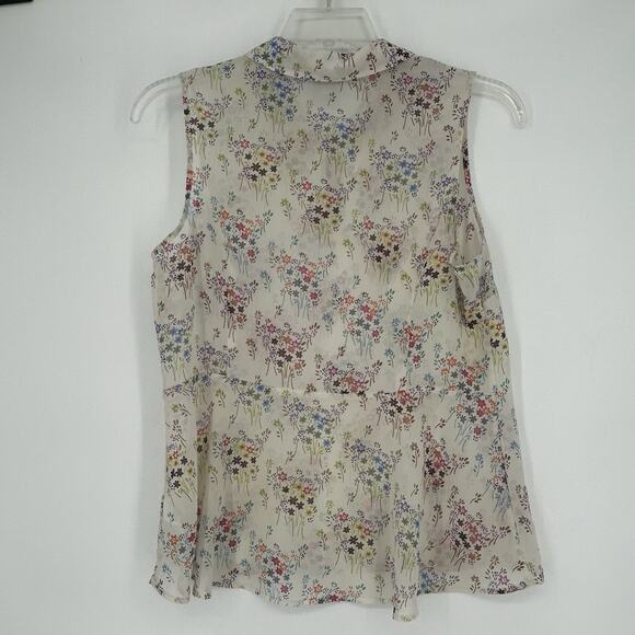Cabi Floral Sleeveless Blouse Cream Colorful Collared Tank Chiffon 5535 Size M - Picture 5 of 9